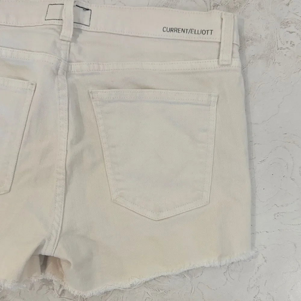 Current Elliott White Denim Frayed Hem Jean Shorts 30